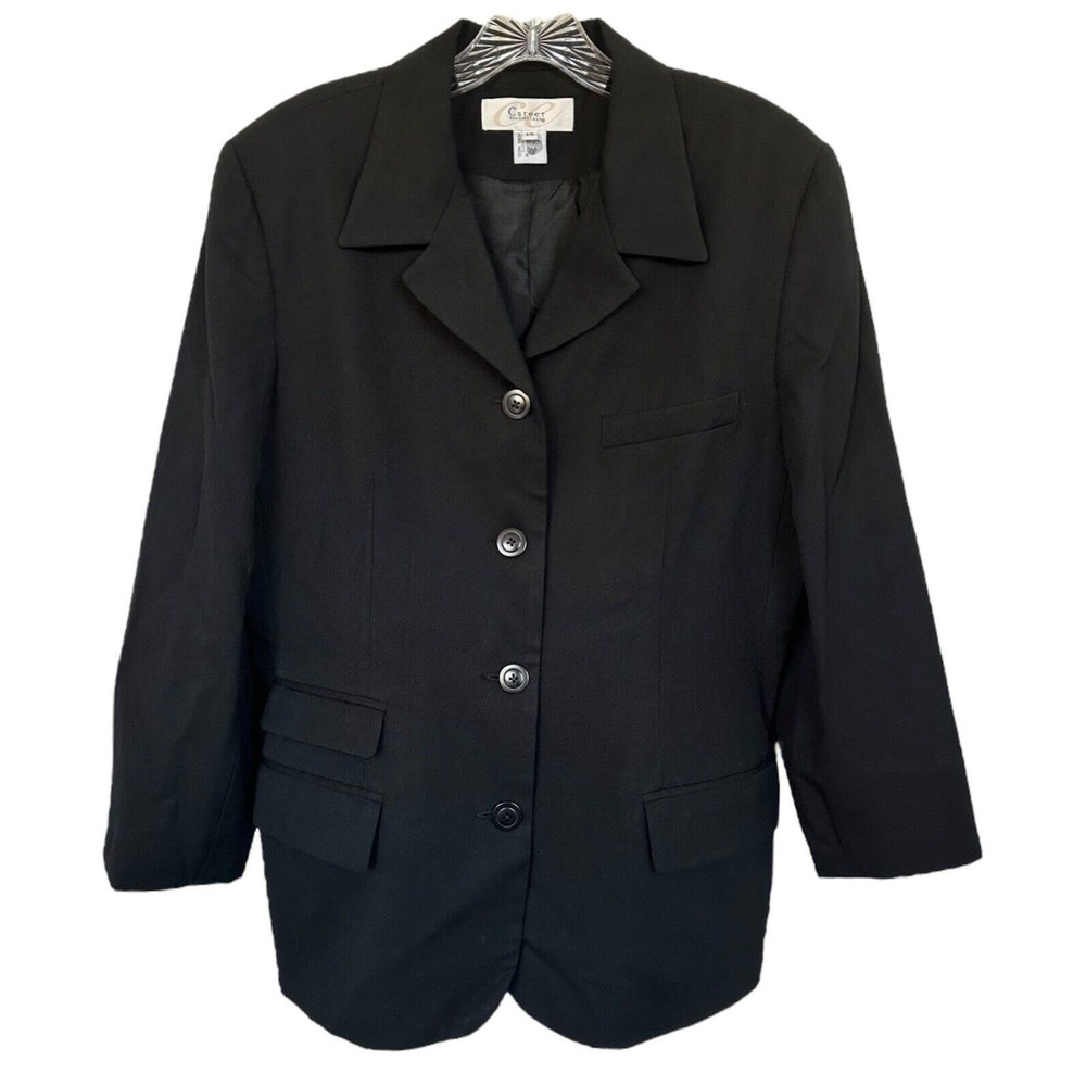 Career Essentials Women's 100% Pure Wool Button Down Jacket Size 14 Black